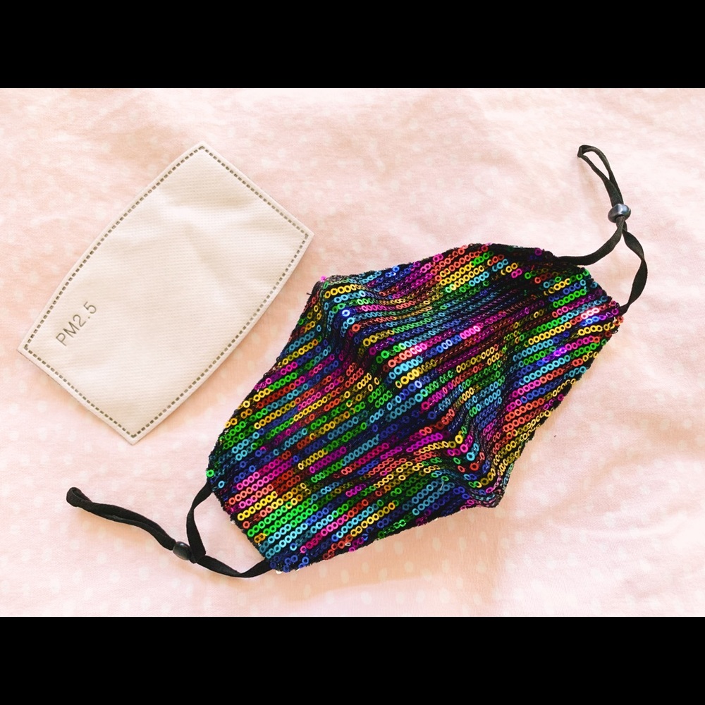 💖🌈Rainbow Sequin Reuse Face Mask with Filter